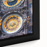 Extra large framed canvas of Prague scenery in black with colorful, textured art accents, ideal for living room decor.