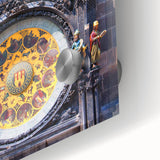 Large abstract depiction of Prague in muted earth tones on acrylic glass, suitable for dining room art.