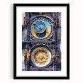 Extra large colorful art print of abstract Prague scenery on a textured canvas, framed in black, ideal for living room decor.