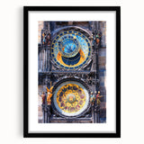 Extra large colorful art print of abstract Prague scenery on a textured canvas, framed in black, ideal for living room decor.