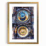 Extra large wall art depicting an abstract scene of Prague in textured gold tones, framed with a mat.