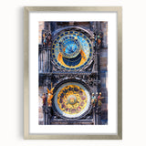 Textured abstract art print of Prague's skyline in muted colors on a silver-framed mat, ideal for bedroom art.