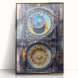 Framed acrylic print of Prague skyline in muted gold and gray tones, ideal for modern art wall decor.