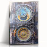 Mid-century modernist art depicting the Prague skyline in muted earth tones on a framed acrylic.