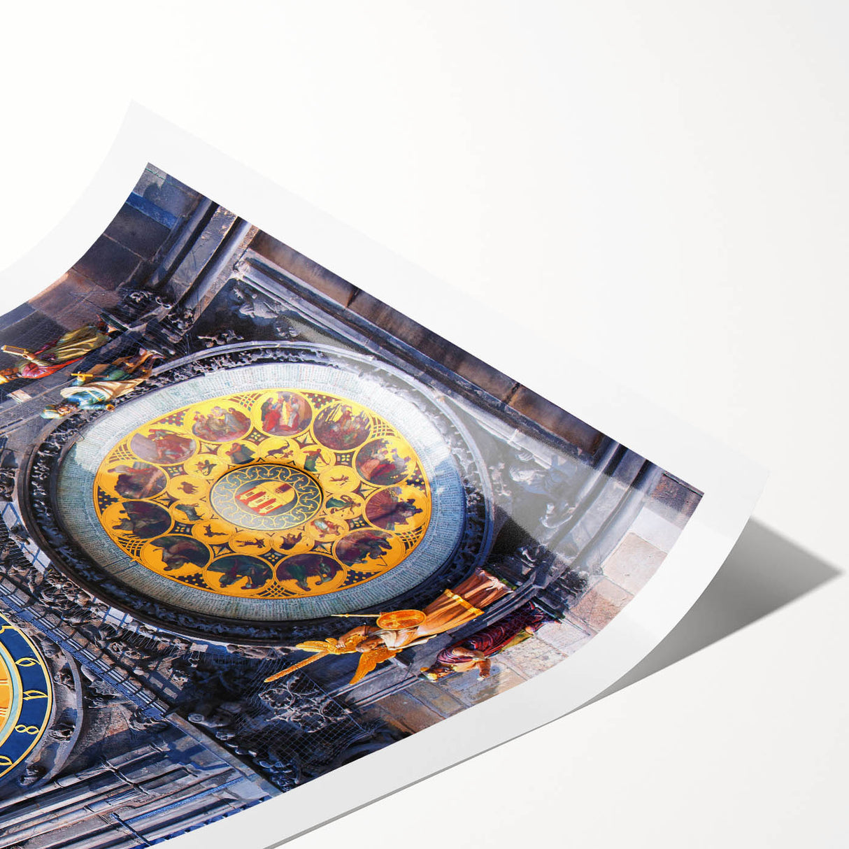 Extra large wall art featuring line art flowers over a Prague cityscape, in soft pastel shades on rolled print.