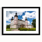 Abstract art print of a vibrant, colorful Czech landscape on textured canvas, framed in black, ideal for living room decor.