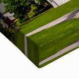 Black and white landscape art painting of a European city on stretched canvas, suited for bedroom wall decor.