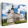 Prague cityscape on large stretched canvas in muted earth tones, ideal for kitchen wall art.