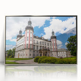 Framed acrylic print of a mid-century modernist Czech Republic landscape in muted earth tones, suitable for nursery wall art.