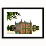 Extra large abstract art print of a colorful European scenery in a black frame, ideal for living room decor.