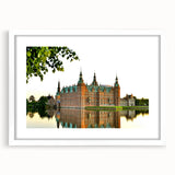 Textured art print of abstract European scenery in muted earth tones on a framed white mat, suitable for bedroom decor.