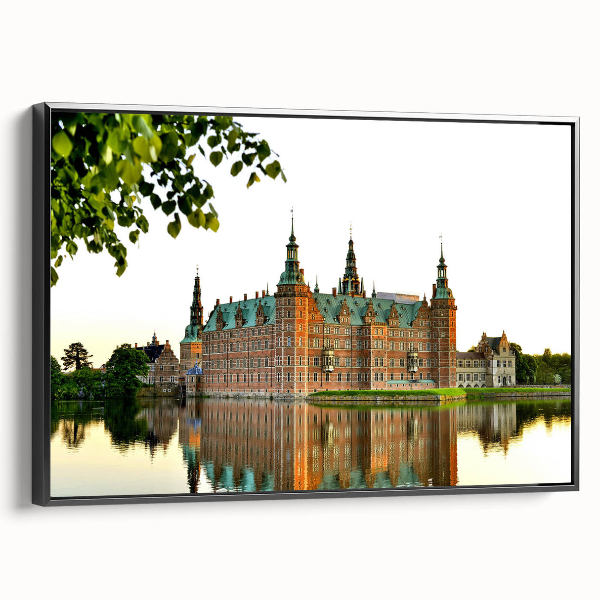 Black and white wall art depicting a vintage European landscape on framed canvas, ideal for bedroom decor.