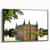 Black and white wall art depicting a vintage European landscape on framed canvas, ideal for bedroom decor.