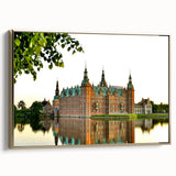 Framed canvas featuring a vintage-style landscape of a Danish scenery in muted earth tones, ideal for bedroom wall decor.
