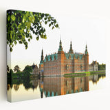 Large canvas print of a serene Danish landscape in soft green and blue tones, ideal for kitchen wall art.