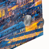 Large abstract wall art depicting the Bath, England skyline in muted blue and gray tones on acrylic glass.