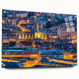 Acrylic print of an abstract European landscape in muted earth tones, suitable for dining room decor.