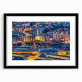 Extra large framed abstract art print depicting a colorful, textured European scenery, ideal for living room decor.