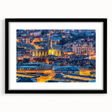 Extra large framed abstract art print depicting a colorful, textured European scenery, ideal for living room decor.