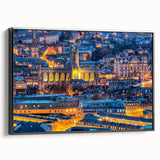 Black and white vintage poster art of Bath, England on framed canvas, suitable for bedroom wall decor.