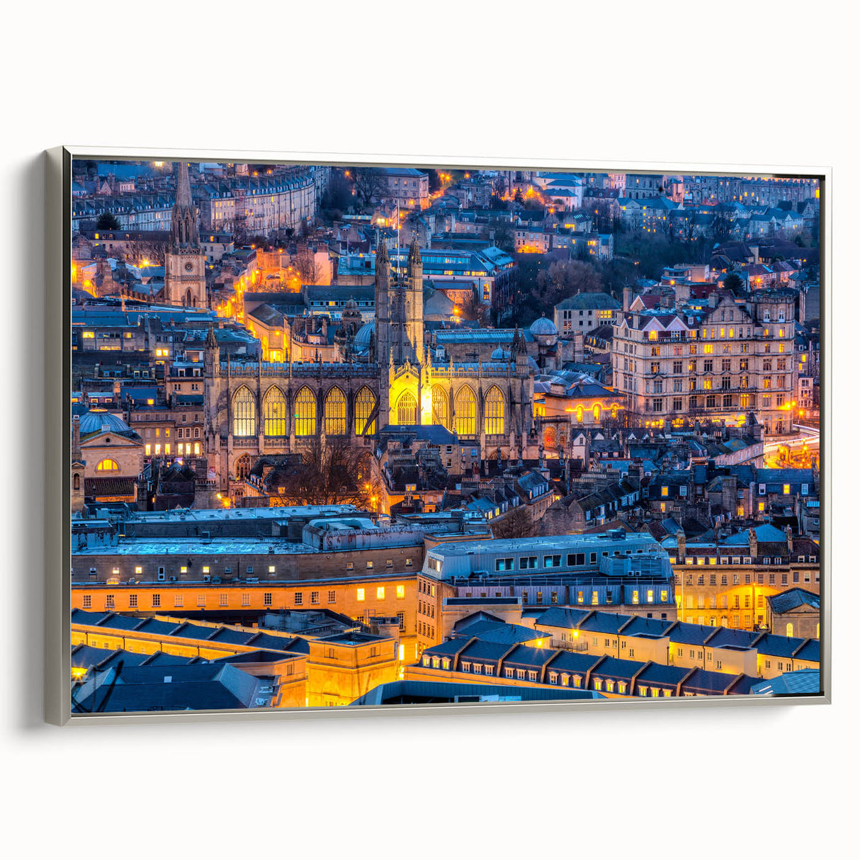 Framed canvas landscape art painting depicting a vintage Bath, England scene in muted colors, ideal for living room decor.