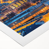 Art deco poster of Bath, England, in muted beige and brown tones on rolled canvas, suitable for dining room walls.