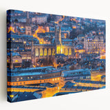 Large art print of Bath, England scenery in muted earth tones on stretched canvas, ideal for kitchen wall decor.