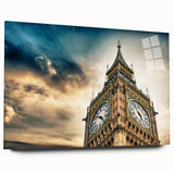 Acrylic print of Big Ben with muted gray and blue tones, ideal for bedroom or dining room art.