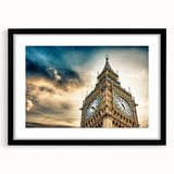 Extra large framed wall art depicting an abstract rendition of Big Ben in vibrant, textured colors.