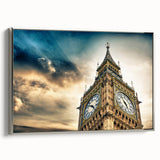 Framed canvas of Big Ben with a vintage black and colorful palette, ideal for living room decor.