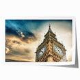 Big Ben and Westminster under a cloudy sky depicted in muted watercolor tones on a rolled canvas.