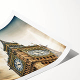Extra large wall art of Big Ben with floral and line art flowers in pastel shades, ideal for large living room decor.