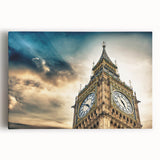 Black and white image of Big Ben on stretched canvas, ideal for kitchen wall art or bedroom ambiance.