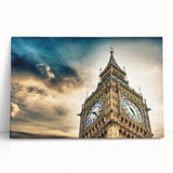 Black and white large art print of Big Ben on stretched canvas, ideal for kitchen wall art.
