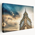 Large art print of the Big Ben and London skyline in muted gray tones on stretched canvas, ideal for kitchen wall art.