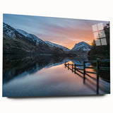 Large abstract wall art depicting a serene Cumbrian landscape in muted green and blue tones, acrylic glass print.