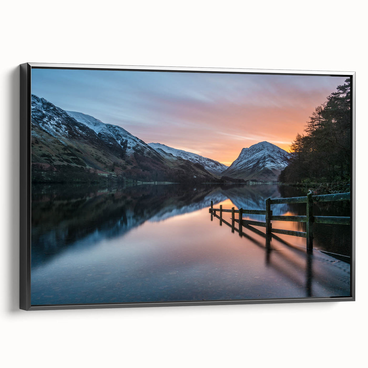 Black and white landscape art painting of Cumbria, England on framed canvas, suitable for bedroom wall decor.