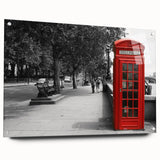 Acrylic print of a large abstract depiction of London's skyline in muted gray and blue tones, ideal for dining room decor.