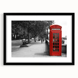 Extra large, textured abstract art print of colorful London scenery on a black framed canvas, ideal for living room decor.