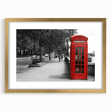 Abstract art print of London skyline in muted gray and gold tones on a framed canvas, suitable for dining room decor.