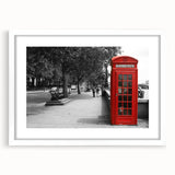 Textured art of abstract London skyline in muted gray, framed in white, ideal for bedroom wall decor.