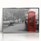 Large art print of the London skyline in muted gray and blue tones on a framed acrylic, suitable for modern art wall decor.