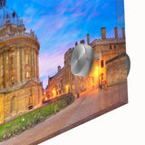 Acrylic print of Oxford, England, featuring detailed architecture in soft gray and blue tones.