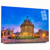 Large abstract wall art of Oxford's skyline in muted earth tones on acrylic glass, suitable for modern office decor.