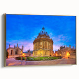 Framed canvas of a vintage Oxford landscape in black and gold tones, ideal for bedroom wall art.