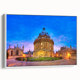 Vintage poster art of Oxford streets in muted colors on a large framed canvas, suitable for living room decor.