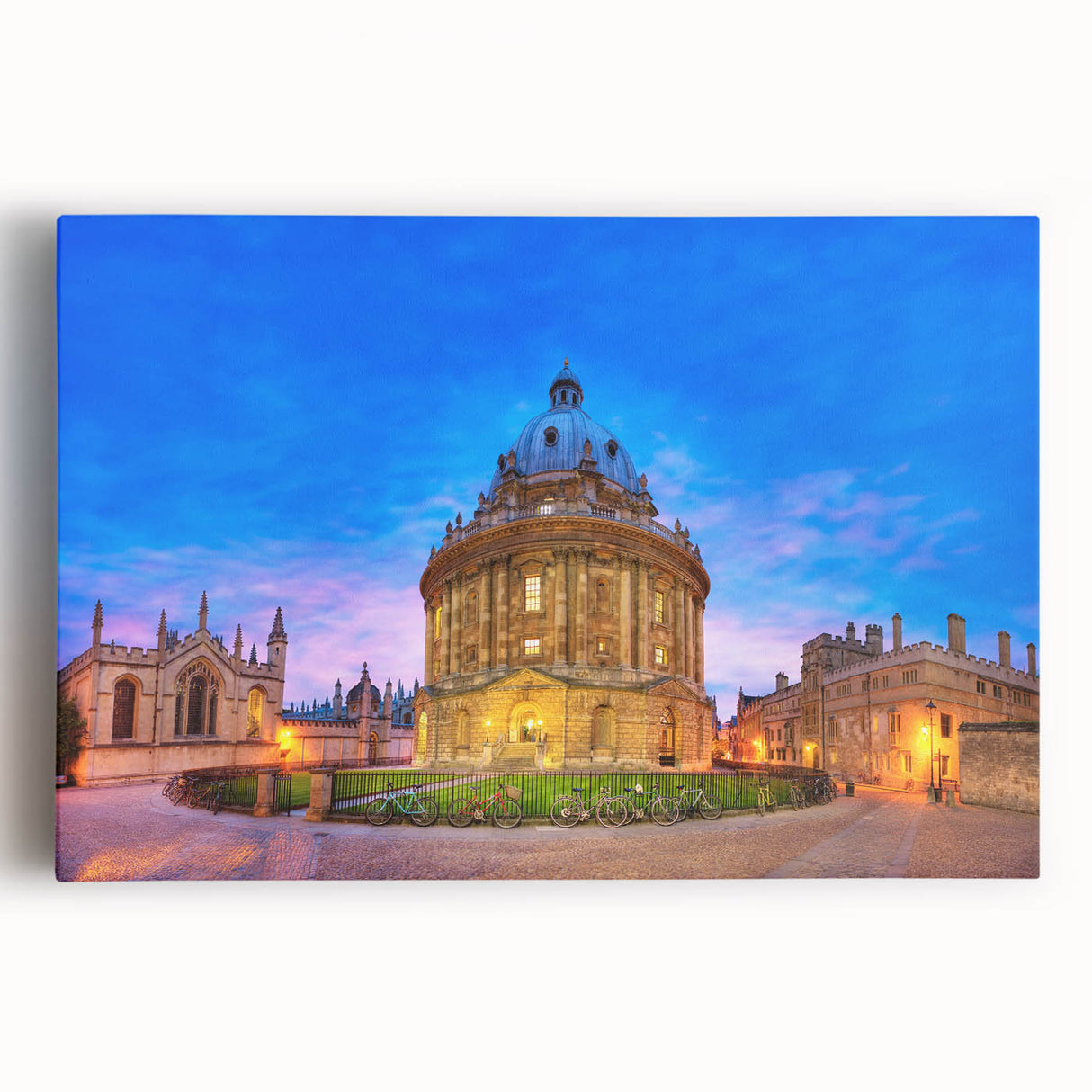 Black and white photograph of Oxford cityscape on stretched canvas, ideal for kitchen wall art or bedroom.