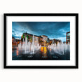 Abstract art print of Piccadilly, England in vibrant colors on a textured, extra large canvas, framed in black.