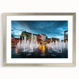 Extra large abstract art print of Piccadilly, England in textured silver frame, ideal for living room decor.