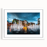 Textured art print featuring abstract depiction of Piccadilly, England in muted colors on a framed white mat.